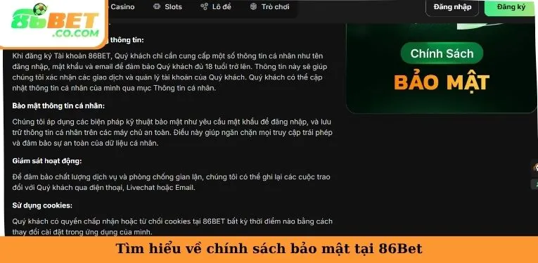 Chính Sách Bảo Mật | An Toàn Tuyệt Đối Cho Mọi Dân Cược Tìm hiểu về chính sách bảo mật tại 86Bet